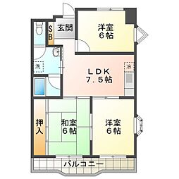 ロイヤルサイキ 3DKの間取図画像