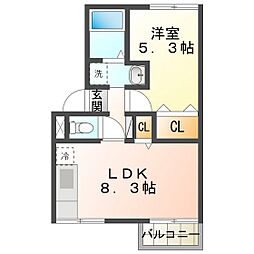 アパンションロイヤル 1階1LDKの間取り