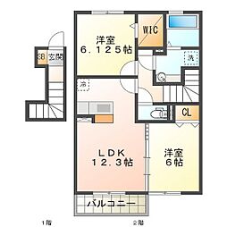 フェリーチェ本町 2階2LDKの間取り