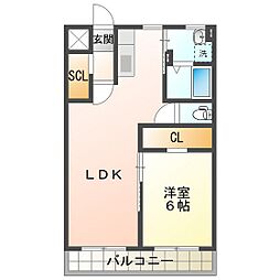 ロジュマン九の城 2階1LDKの間取り