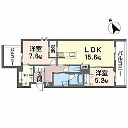 シャーメゾンサクラスクエア本郷 3階2LDKの間取り
