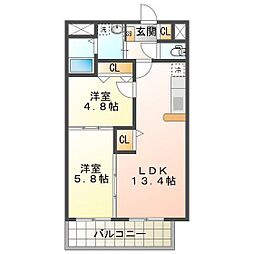ｗｉｌｌＤｏ四日市鵜の森 4階2LDKの間取り
