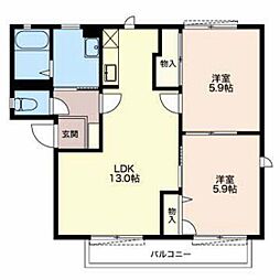 リセル 2LDKの間取図画像