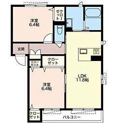 エスペラールＣ 2階2LDKの間取り