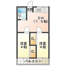 サンリッチ川北 2DKの間取図画像