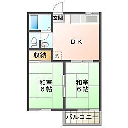 サンパーク松原B 2DKの間取図画像