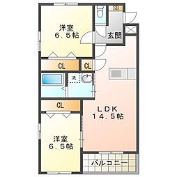 エスト・ヴァリー 2LDKの間取図画像
