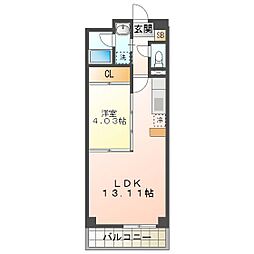 レジデンス四日市 1LDKの間取図画像