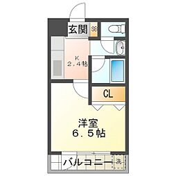 サンハイム山分B 1Kの間取図画像