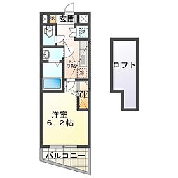 レジデンスハマダ 1Kの間取図画像