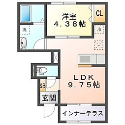 リーブルファイン大治田III 2号棟 1LDKの間取図画像