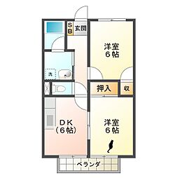 サープラス2里岸 2DKの間取図画像