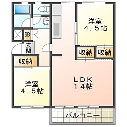 ビレッジハウス笹川48棟 2LDKの間取図画像