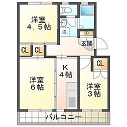 ビレッジハウス笹川21棟 3Kの間取図画像