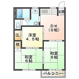 ピアース赤堀南町B棟 3DKの間取図画像