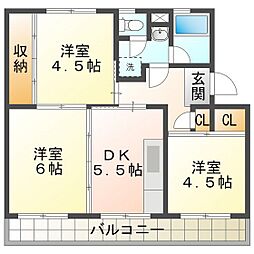 UR都市機構笹川団地107棟 3DKの間取図画像