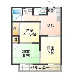 フォーブル四日市B棟 3DKの間取図画像
