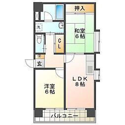 日宝レスカール鵜の森 2LDKの間取図画像