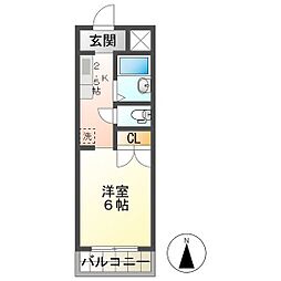ジョイフル江島 2階1Kの間取り