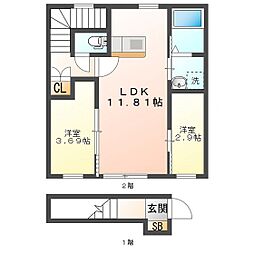 ＲＡＭＢＬＥ　Ｂ棟 2階2LDKの間取り