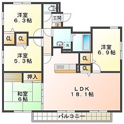 ａｓ　ｏｎｅ　V 3階4LDKの間取り