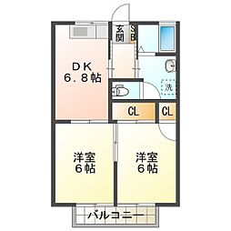 エスポアールＭＩＤＡ　Ｂ 1階2DKの間取り