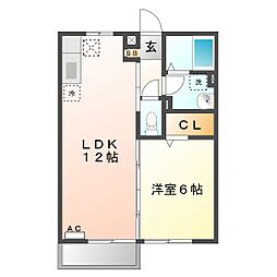 ロワール 1階1LDKの間取り