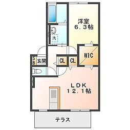 ハーモネストＣ 1階1LDKの間取り