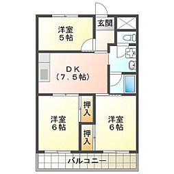 サニーサイド竹野 4階3DKの間取り