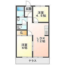 コーポ五反畑 1階2LDKの間取り