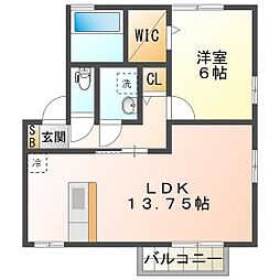 シダーフィールド　Ａ 2階1LDKの間取り