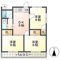 コーポ八幡 3DKの間取図画像