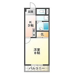 リバティベル 1Kの間取図画像