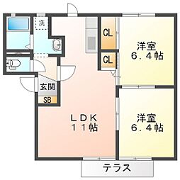 サンフルール岸岡B 2LDKの間取図画像