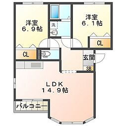 サンヒルズ 2LDKの間取図画像