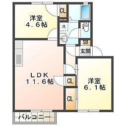 セレナーデA 2LDKの間取図画像