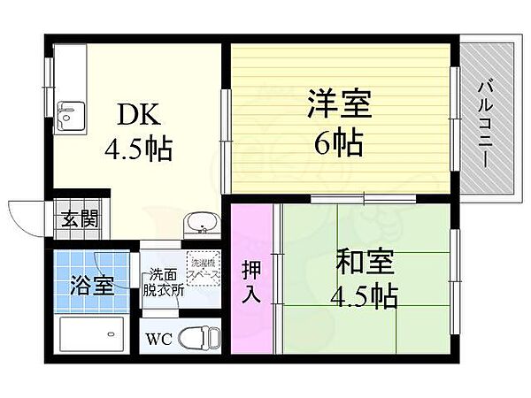 ハイツ野村 ｜京都府京都市右京区北嵯峨北ノ段町(賃貸アパート2DK・1階・39.00㎡)の写真 その2