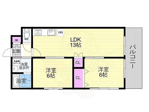 カサグランデ嵯峨野 ｜京都府京都市右京区嵯峨石ケ坪町(賃貸マンション2LDK・1階・55.53㎡)の写真 その2