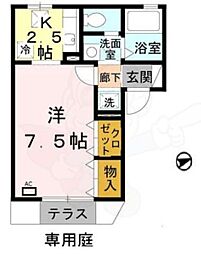 阪急京都本線 桂駅 徒歩19分の賃貸アパート 1階ワンルームの間取り