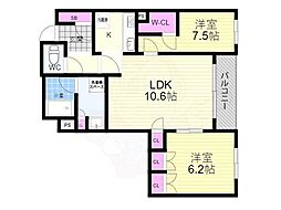 プレージア京都聖護院ノ邸 1階2LDKの間取り