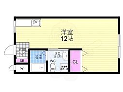 コーポ御前 3階1Kの間取り