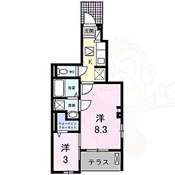 アビアント 1階2Kの間取り