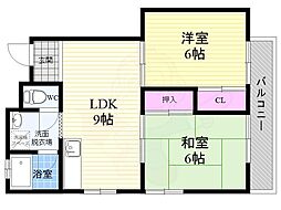 山下マンション 1階2LDKの間取り