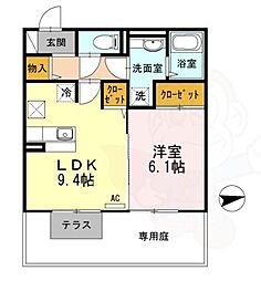 サンシャイン朱雀 A棟 1階1LDKの間取り