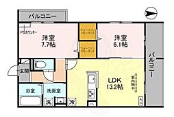 ヴァンソレイユ二条 2階2LDKの間取り