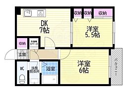 セントアミュー 2階2DKの間取り