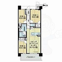 ライオンズ嵯峨天龍寺若宮 西の邸 3階3LDKの間取り