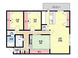 ドムス鴨川 3階3LDKの間取り