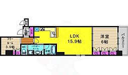 リーガル京都烏丸東 4階1LDKの間取り