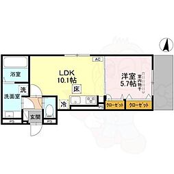 GRAMM六地蔵 C棟 1階1LDKの間取り
